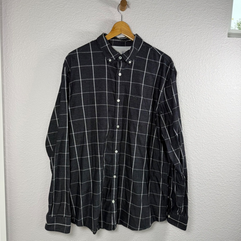 Original Penguin Mens XL Black White Windowpane Plaid Cotton Button Down Shirt